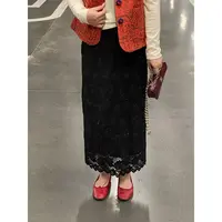 WenWen小个子25秋冬新款气质镂空撒银百搭修身百搭A字半身裙4753