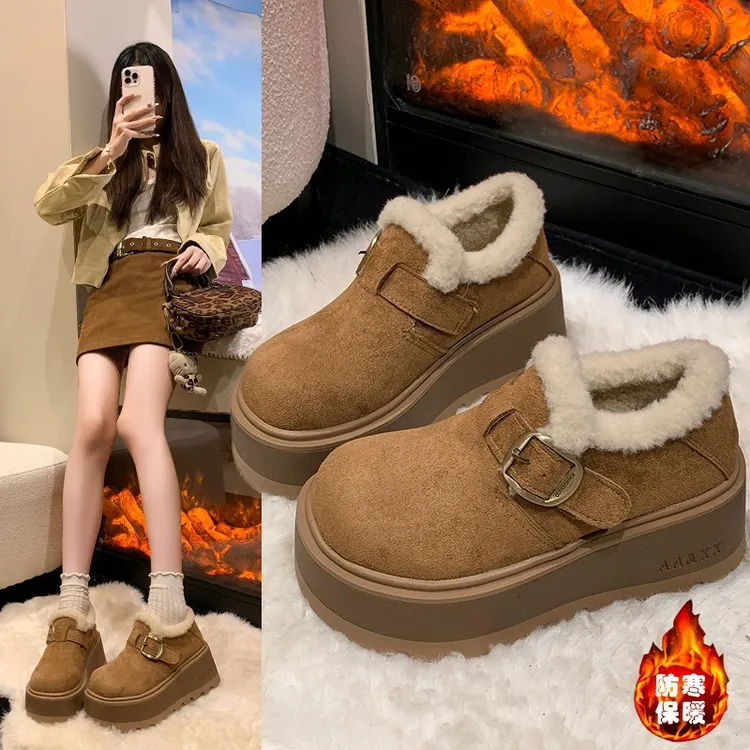 包头雪地靴女冬季外穿厚底复古加绒保暖2025新款懒人毛毛勃肯棉鞋