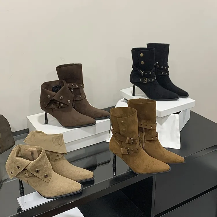 瘦瘦靴新款爆款女靴粗跟尖头百搭时尚复古秋冬高跟短靴头靴季新