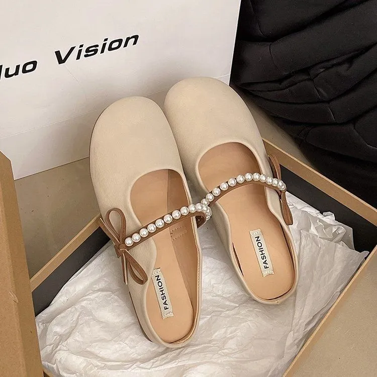 法式珍珠包头凉拖鞋外穿夏新款舒适平底玛丽珍拖鞋百搭时尚网红