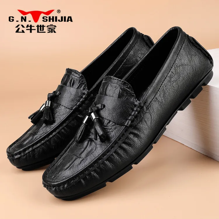 公牛世家2025秋冬新款男士豆豆鞋时尚百搭乐福鞋软底商务休闲皮鞋