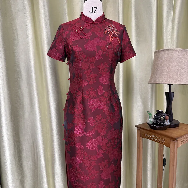 织金提花妈妈装大码喜婆婆喜妈妈装宴会旗袍礼服