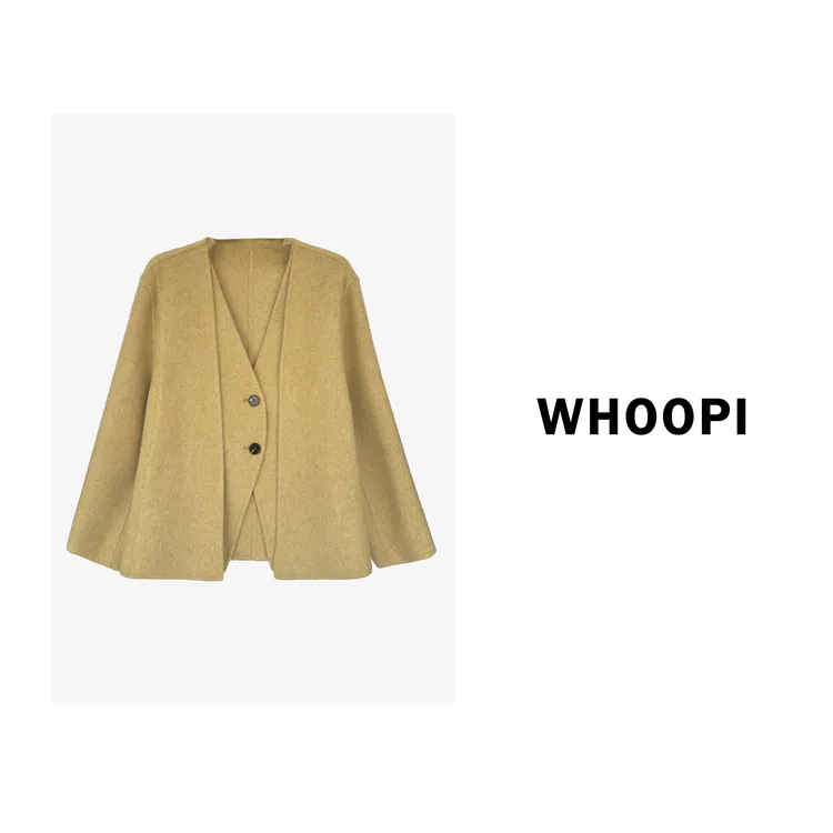【Whoopi】【诺丁山】意式老钱风羊毛假两件双面呢外套高级V领大衣