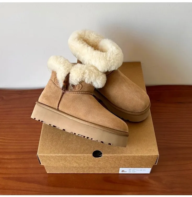 牛角扣【真皮羊毛】雪地靴厚底加厚保暖防滑中筒女靴东北棉鞋