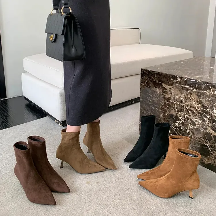 高跟尖头瘦瘦靴短靴显瘦百搭时尚2025新款春秋单靴韩系法式细跟