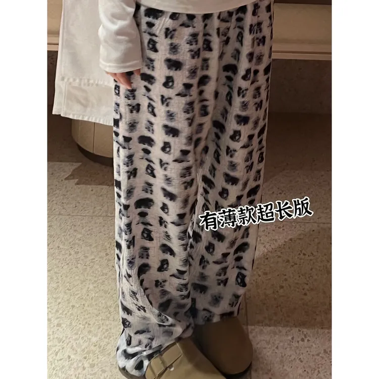 180cm高个子薄款遛弯裤宽松休闲裤少女睡裤印花直筒裤加长拖地裤