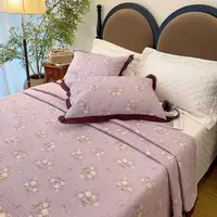 【雅趣】春日初见 花边款 全棉柔软 防滑榻榻米床盖三件套件/豆豆被