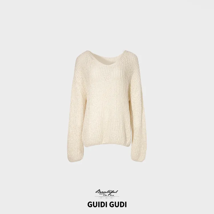 GUIDI GUDI【乱点碎红】休闲镂空棉毛衣/黄加蓝  