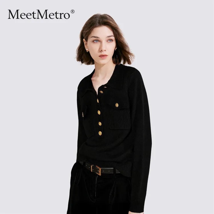 MeetMetro玛依尔法式时尚针织衫女2025秋新款修身显瘦打底衫上衣
