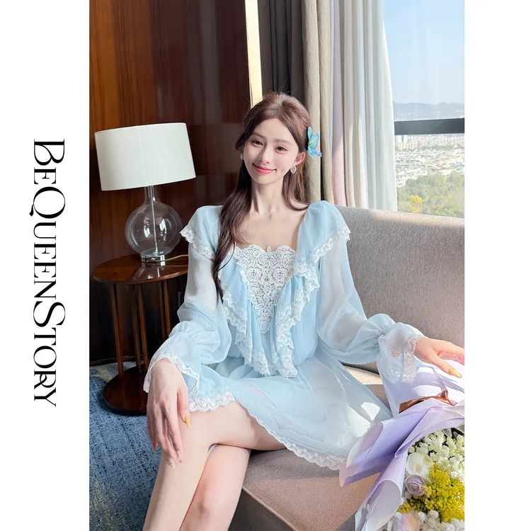 韩韩IU【温柔海风】时尚宽松衬衣&轻盈纱短裙欧若风财阀千金女装