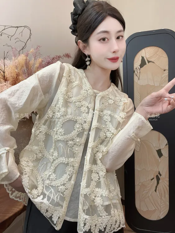 【子宜】2025夏季新款气质时尚刺绣新中式马甲女薄款