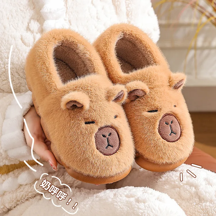 儿童棉拖鞋卡皮巴拉冬季保暖加绒中大童居家亲子小孩包跟2025新款