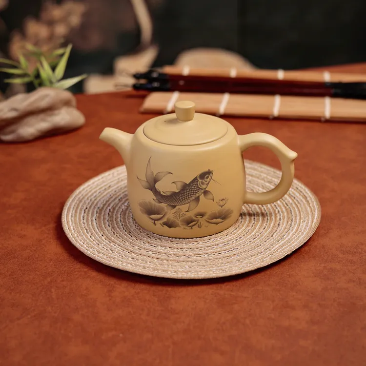 黄段紫砂壶手工年年有余井栏壶过滤冲泡茶壶陶瓷功夫茶具仿古茶壶