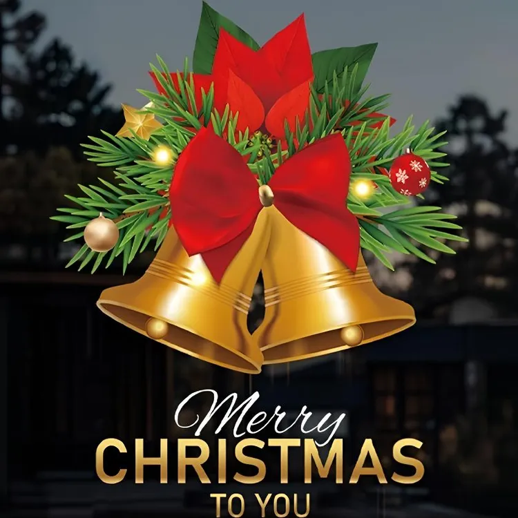 圣诞节玻璃贴纸用于商场店铺门窗户墙圣诞铃铛橱窗氛围布置