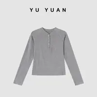 【媛宝】长袖圆领半开领INS风T恤常规款女高领针织衫-FL001