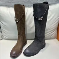 【倩楠同款】7663-01秋冬新款显瘦不过膝长筒靴百搭时尚休闲靴女