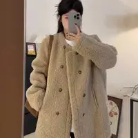 【莹莹推荐】外套女秋冬新款宽松双排扣设计感复古加厚毛绒外套