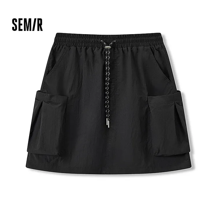 森马半身裙女简约山系户外工装风抽绳短裙夏松紧腰质感A字裙时尚