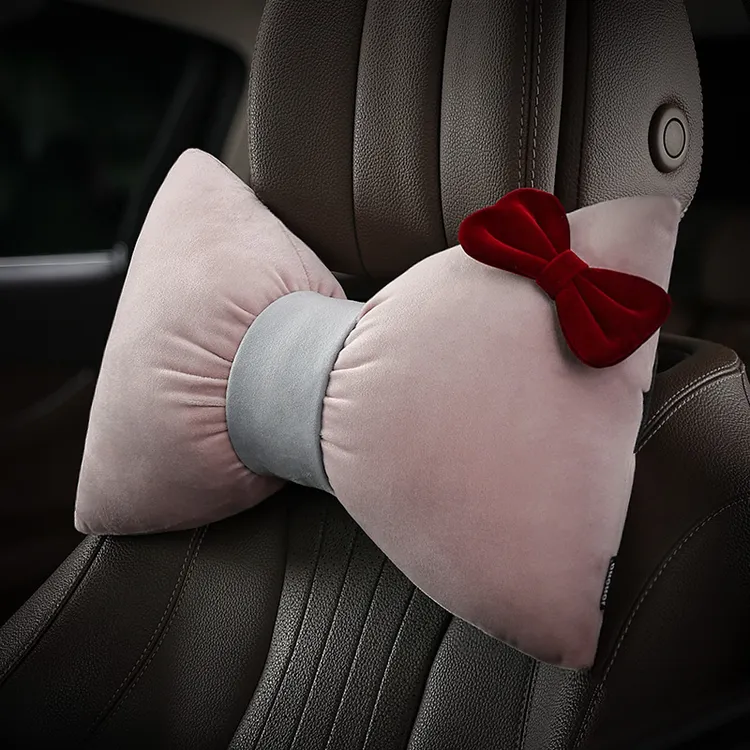 亲肤绒蝴蝶结汽车头枕女简约车载靠枕车用护颈枕车内车饰内饰用品