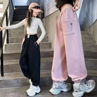 女童裤子春秋新款运动裤儿童宽松束脚裤加绒加厚一体绒休闲长卫裤