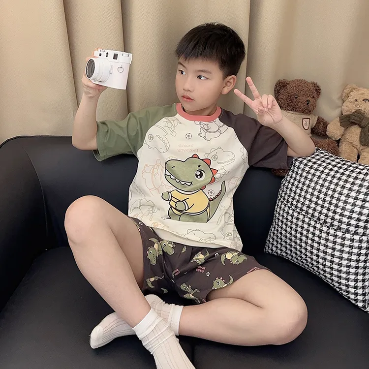 夏季儿童睡衣男童纯棉短袖卡通帅气男孩夏天中大童宝宝家居服套装