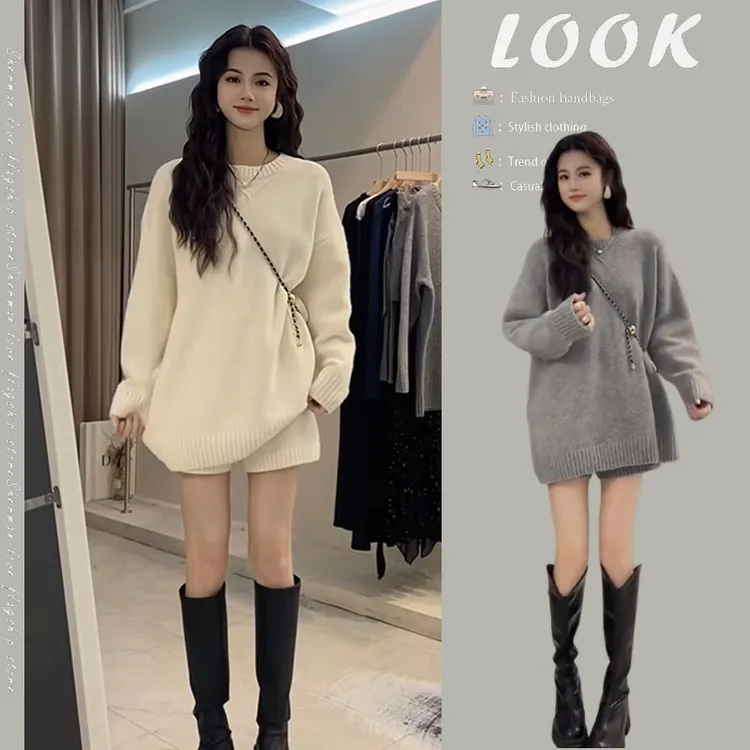 早春一整套女装2025新款韩版针织宽松套头毛衣高腰显瘦短裤两件套