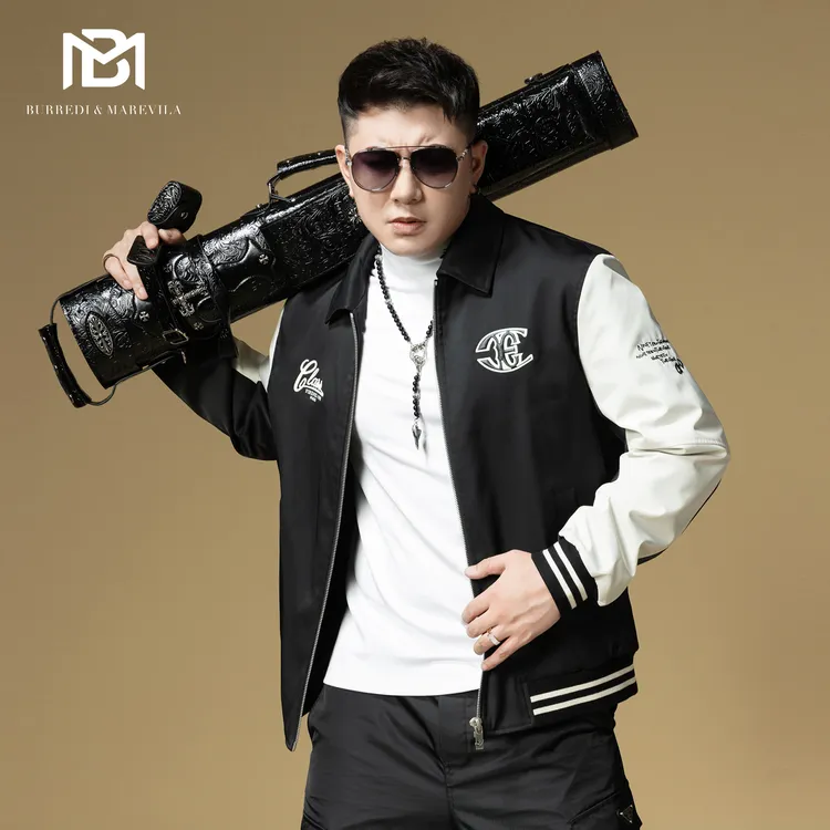 BM男士夹克外套2025新款翻领字母刺绣潮牌美式棒球服男款加厚上衣