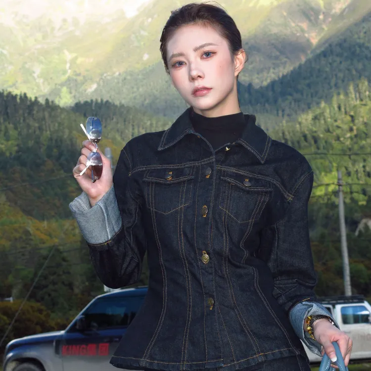 GARMENT 25AW 深邃丹宁蓝修身收腰卷边女牛仔套装