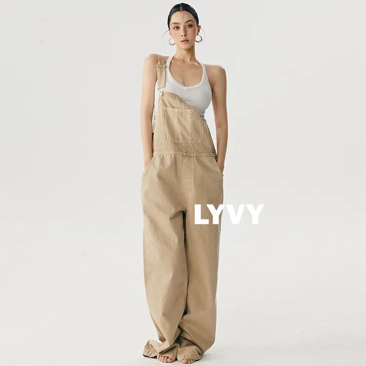 【牛仔连体裤】袁伶嫣同款裸色牛仔背带裤老钱风休闲高级2025新品