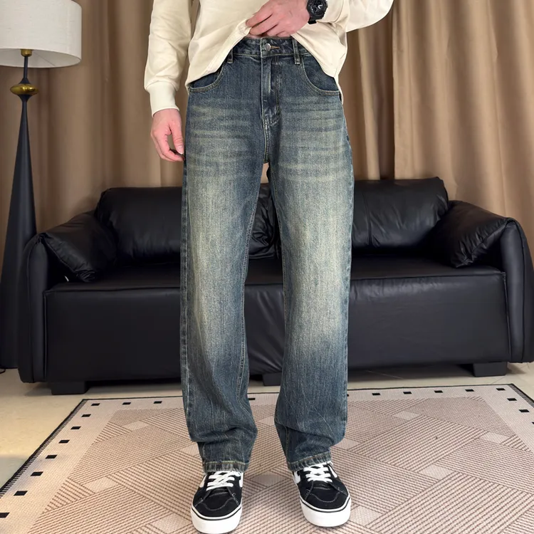 XBTB【弹力直筒】2025秋季新款复古蓝色牛仔裤男士港风潮流休闲长裤