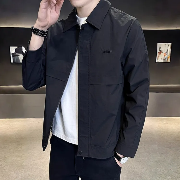 春秋季翻领外套男士高级感衣服2025新款时尚潮流刺绣修身行政夹克