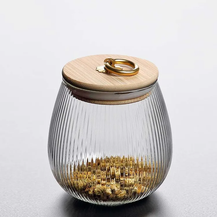 条纹玻璃茶叶罐家用绿茶装茶器防潮密封罐户外随身透明储物
