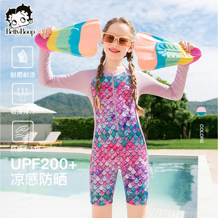 UPF200+贝蒂速干防晒女童长袖连体美人鱼泳衣夏儿童运动泳装24287