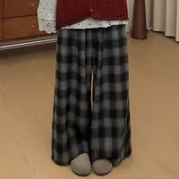 【张小九】秋冬百搭复古格子做旧宽松休闲直筒阔腿裤Z2038