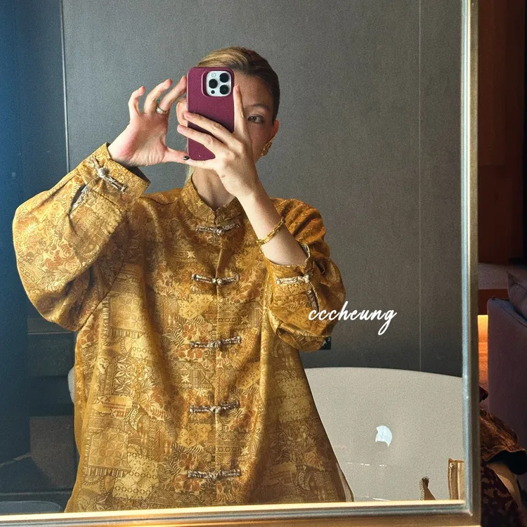 【喜一兮】广寒秋 衬衫提花中式女士长袖中国风印花立领5DC-J8175