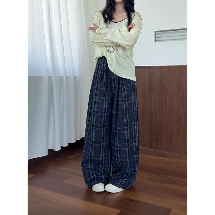 APH微弹力宽松免烫长裤显瘦格子格纹裤