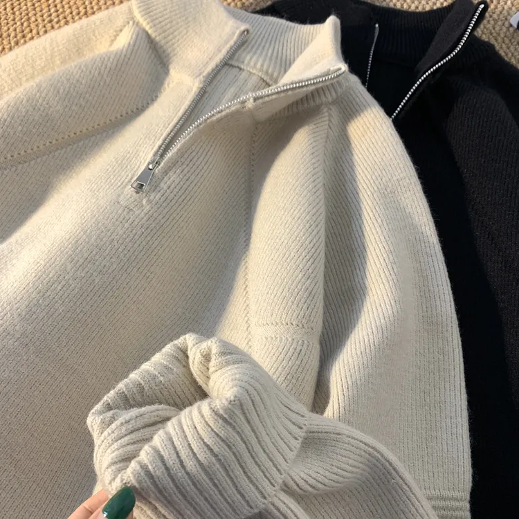 针织拉链毛衣秋冬男生高级感衣服针织衫韩版保暖内搭半高领毛衣