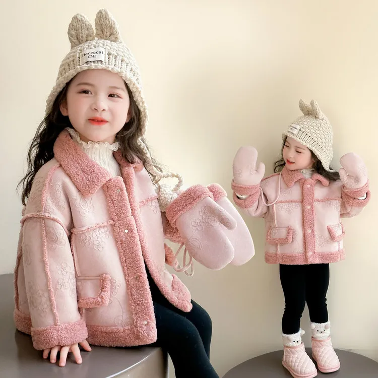 女童外套冬季2025新款洋气冬装儿童宝宝皮毛一体冬季加绒加厚上衣