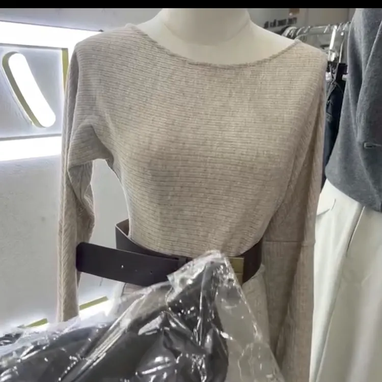 女薄款长袖斜肩腰带款