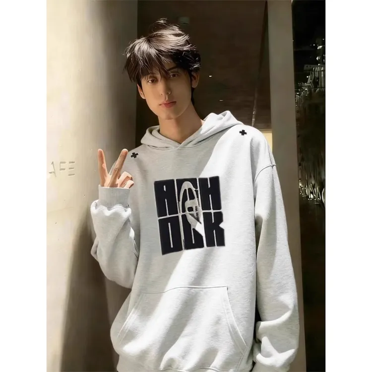 美式复古刺绣连帽卫衣男秋冬加绒加厚vintage重磅外套潮牌痞帅气