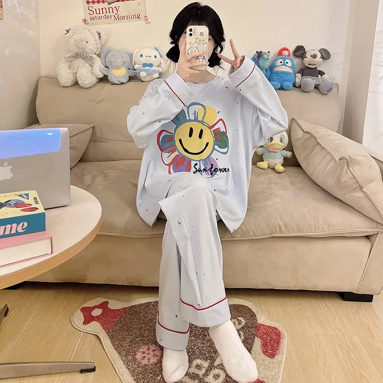 100%全棉睡衣女款爆款2025新款春秋季薄款可爱纯棉长袖长裤家居服