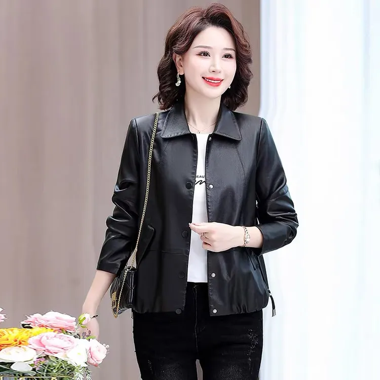 新款海宁短款皮衣外套女时尚机车洋气质显瘦女款秋冬美式短款皮衣
