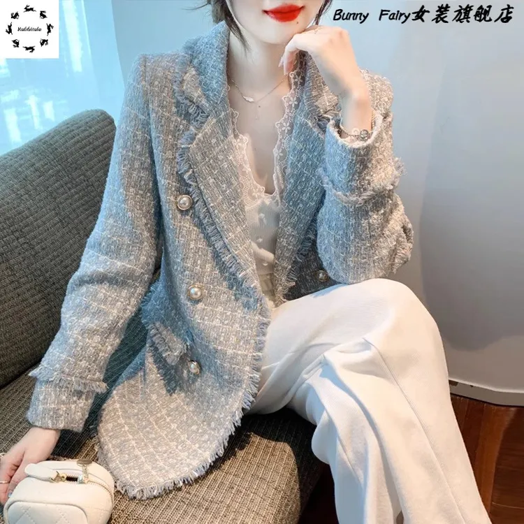 外套女春秋小个子开衫新款2025高级感毛呢宽松中长款小香风上衣女