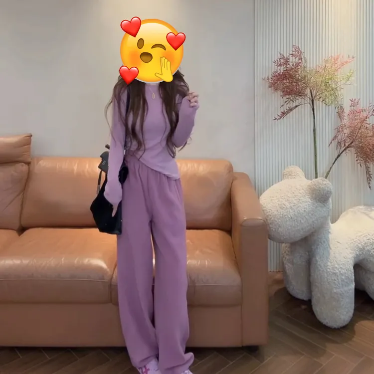 加绒韩系抽绳设计直筒百搭卫裤2025秋冬新款高腰休闲垂感阔腿裤