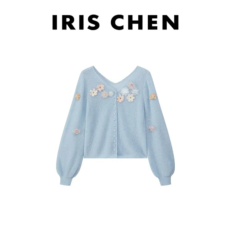 IRIS CHEN 迷迭香 2025春夏马海毛绵羊毛欧若风刺绣针织衫25SY072