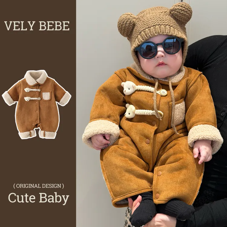 2025新款男宝宝冬装韩版帅气连体衣0-1岁婴幼儿冬季外出衣服加绒2