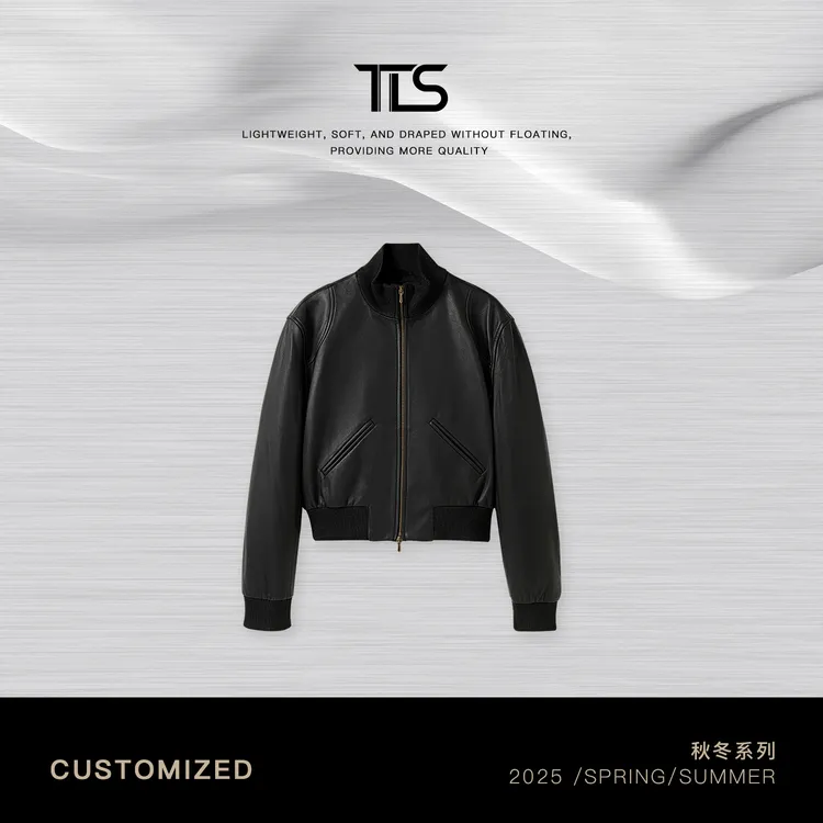 TT【黑金】进口绵羊皮植鞣美式双金拉链收腰机车服皮衣外套PY5015