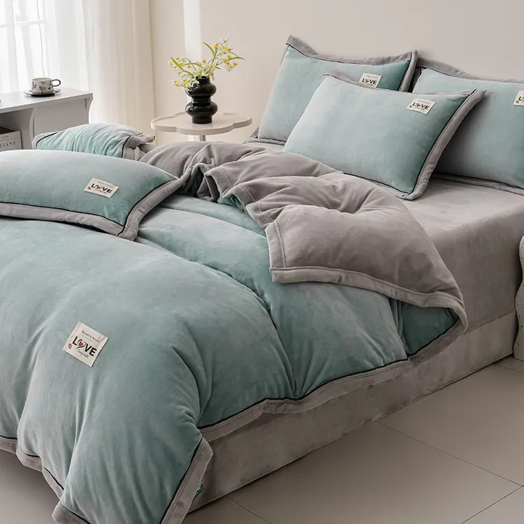 不老的爷爷2025新款高克重加厚保暖纯色牛奶绒宽边工艺四件套QDM