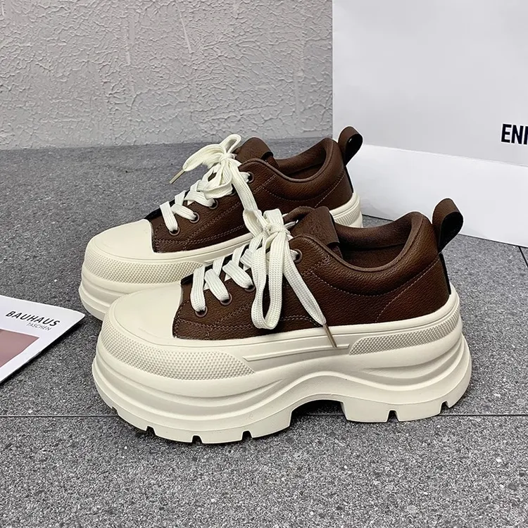 小个子7CM厚底真皮松糕鞋女2025秋季新款增高轻便板鞋休闲运动鞋