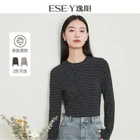 【逸阳断码清仓】圆领条纹长袖针织衫25年秋新款雅丹风显瘦打底上衣